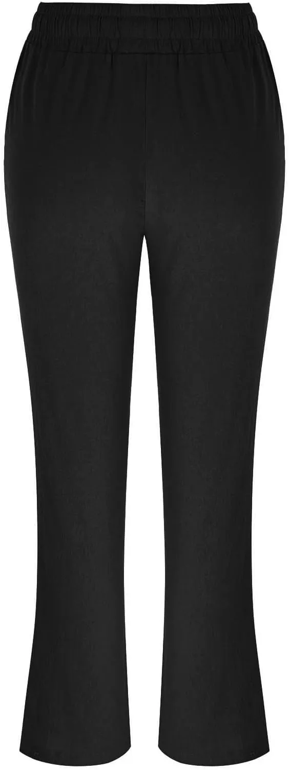 Women's Pocket Solid Color Cotton Fashion Drawstring Loose Casual Straight Leg Trousers White Palazzo Pants for