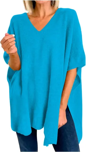 Womens Poncho Sweater Women V Neck Ponchos and Wraps Batwing Sleeveless Shawl Pullover Sweaters Teens Fashion Clothing