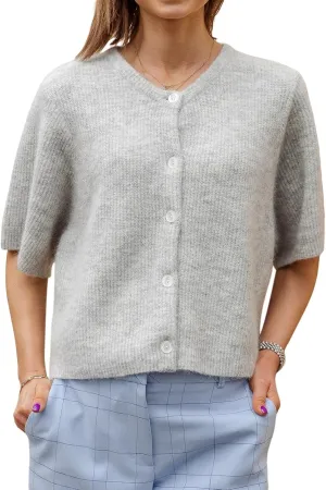 Womens Sleeveless Knit Cardigan Short Sleeve Button Down Cropped Knitted Sweater Y2k Solid Color Going Out Knit Top