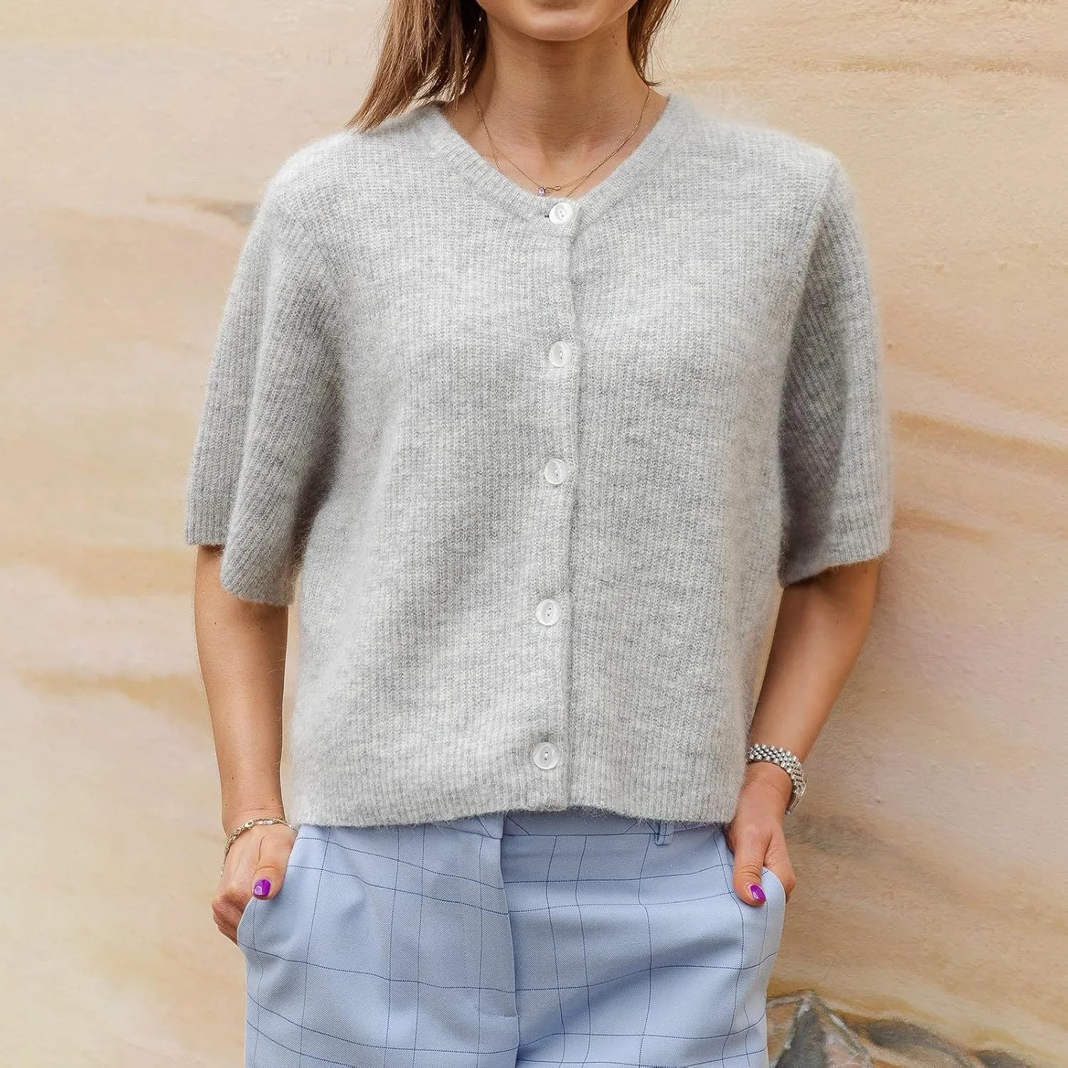 Womens Sleeveless Knit Cardigan Short Sleeve Button Down Cropped Knitted Sweater Y2k Solid Color Going Out Knit Top