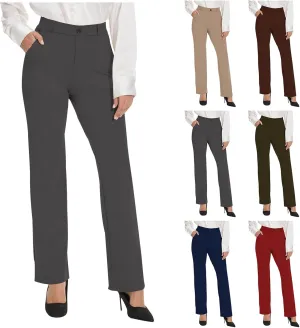 Womens Straight Leg Pants Solid Color High Waisted Business Casual Work Pant Fashion Stretch Office Dress Trousers