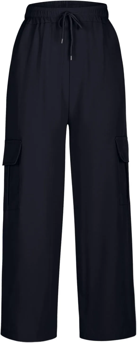 Women's Straight Wide Leg Pants Elastic High Waisted Quick Dry Trouser Ice Silk Casual Sweatpant Baggy Workout Jogger