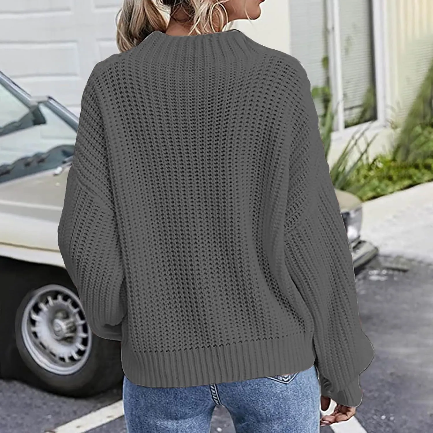 Womens Sweaters Crewneck Long Sleeve Jumper Tops Cozy Chunky Cable Knit Sweaters Slouchy Oversized Pullover Sweaters
