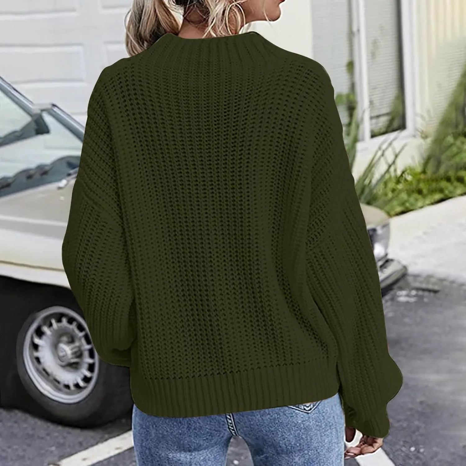 Womens Sweaters Crewneck Long Sleeve Jumper Tops Cozy Chunky Cable Knit Sweaters Slouchy Oversized Pullover Sweaters