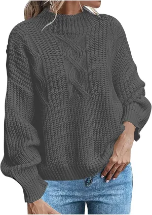 Womens Sweaters Crewneck Long Sleeve Jumper Tops Cozy Chunky Cable Knit Sweaters Slouchy Oversized Pullover Sweaters
