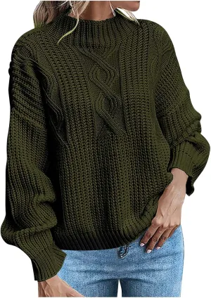 Womens Sweaters Crewneck Long Sleeve Jumper Tops Cozy Chunky Cable Knit Sweaters Slouchy Oversized Pullover Sweaters