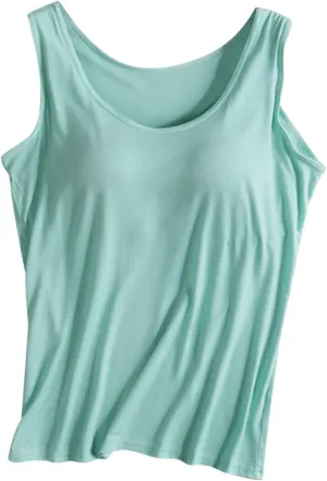 Womens Tank Tops with Built in Bra Summer Basic Padded Yoga Shirt Shelf Bras Workout Camisole Casual Modal Undershirt