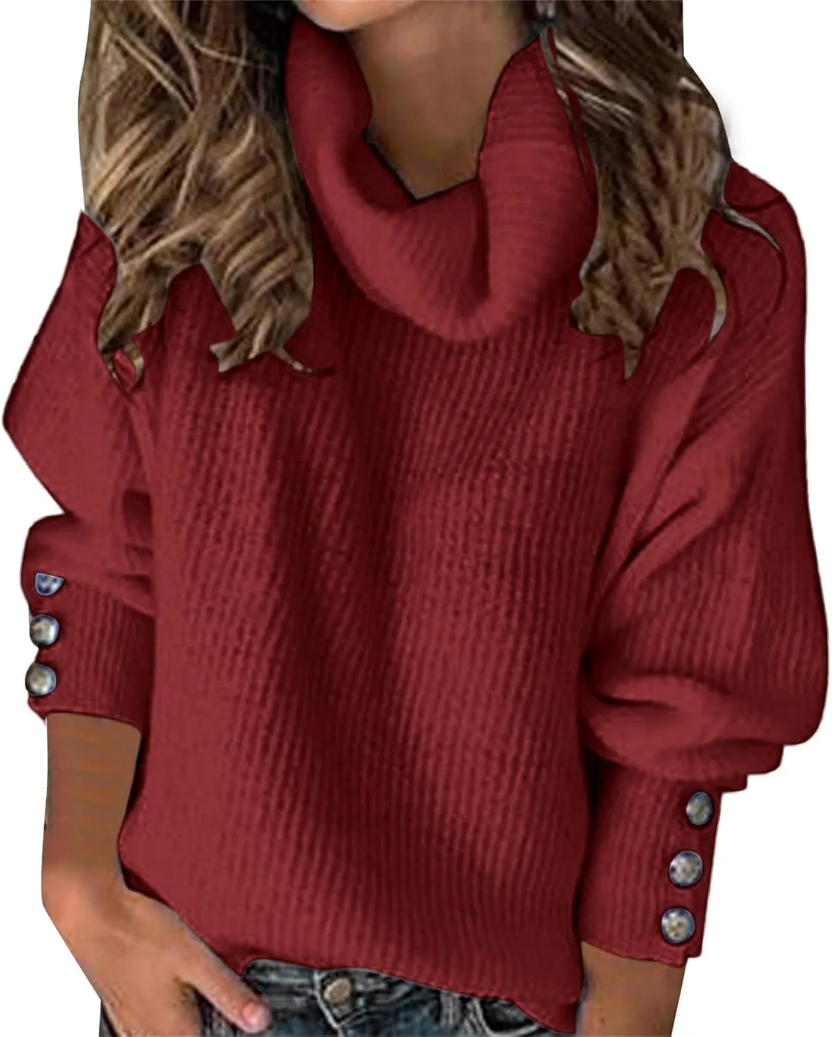 Womens Turtleneck Chunky Pullover Oversized Sweaters Cowl Neck Long Sleeve Winter Slouchy Loose Knit Sweaters Trendy