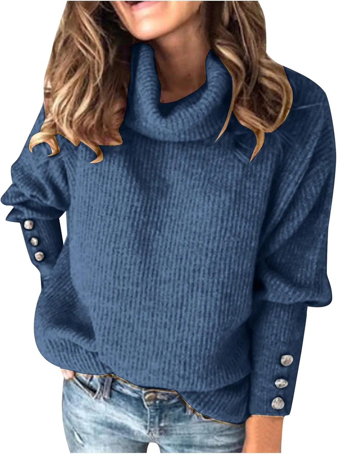 Womens Turtleneck Chunky Pullover Oversized Sweaters Cowl Neck Long Sleeve Winter Slouchy Loose Knit Sweaters Trendy