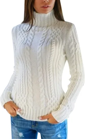 Womens Turtleneck Long Sleeve Sweaters 2024 Trendy Casual Pullover Tops Cable Ribbed Knit Sweater Fall Outfits
