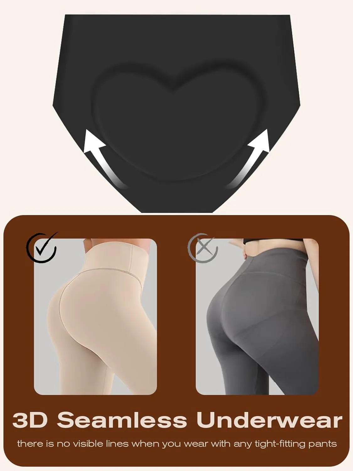 Womens Underwear Full Coverage No Show High Waisted Seamless Ladies Panties 6 Pack