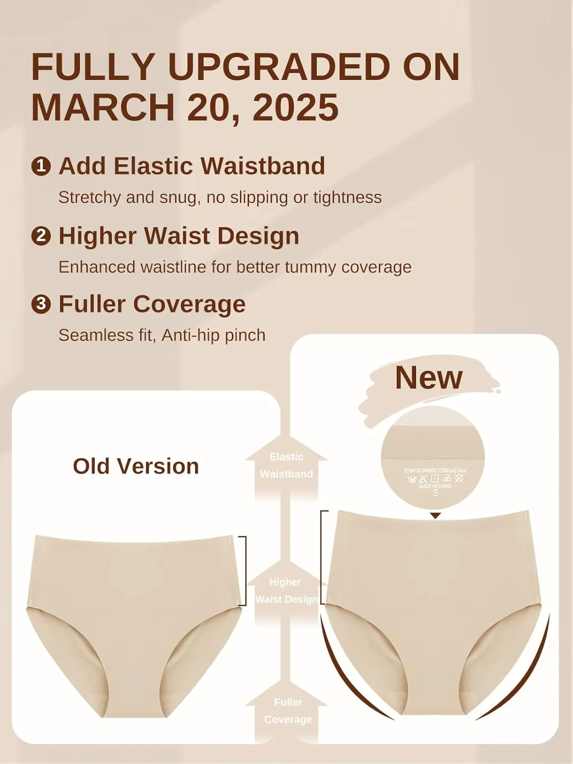 Womens Underwear Full Coverage No Show High Waisted Seamless Ladies Panties 6 Pack
