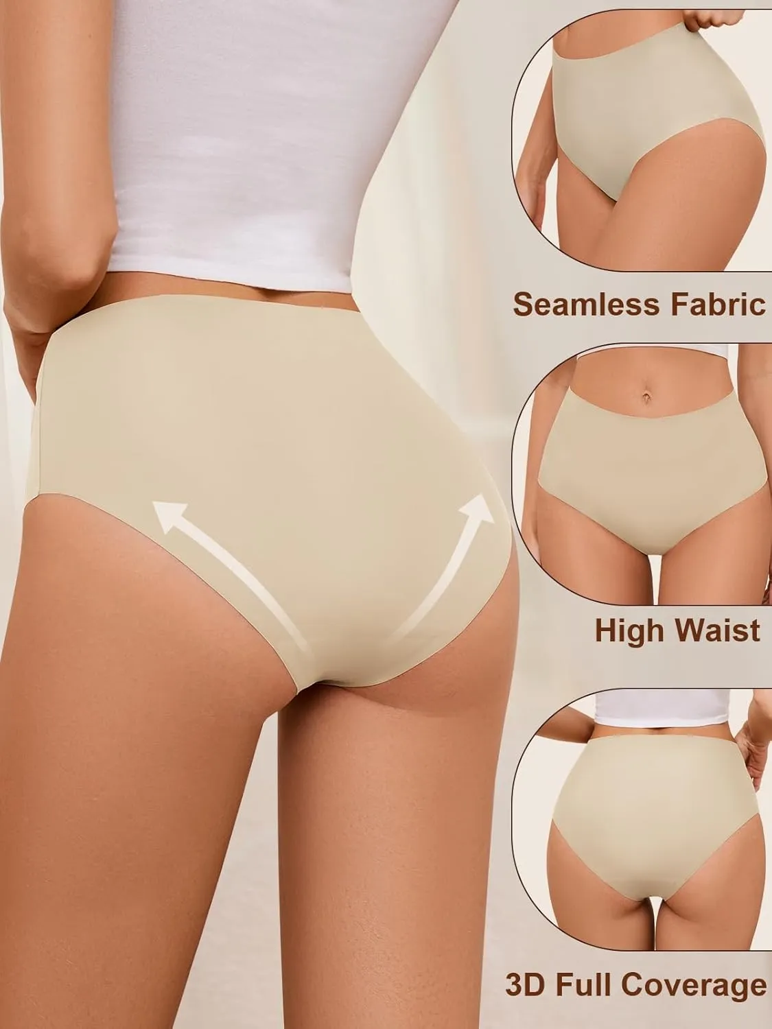 Womens Underwear Full Coverage No Show High Waisted Seamless Ladies Panties 6 Pack