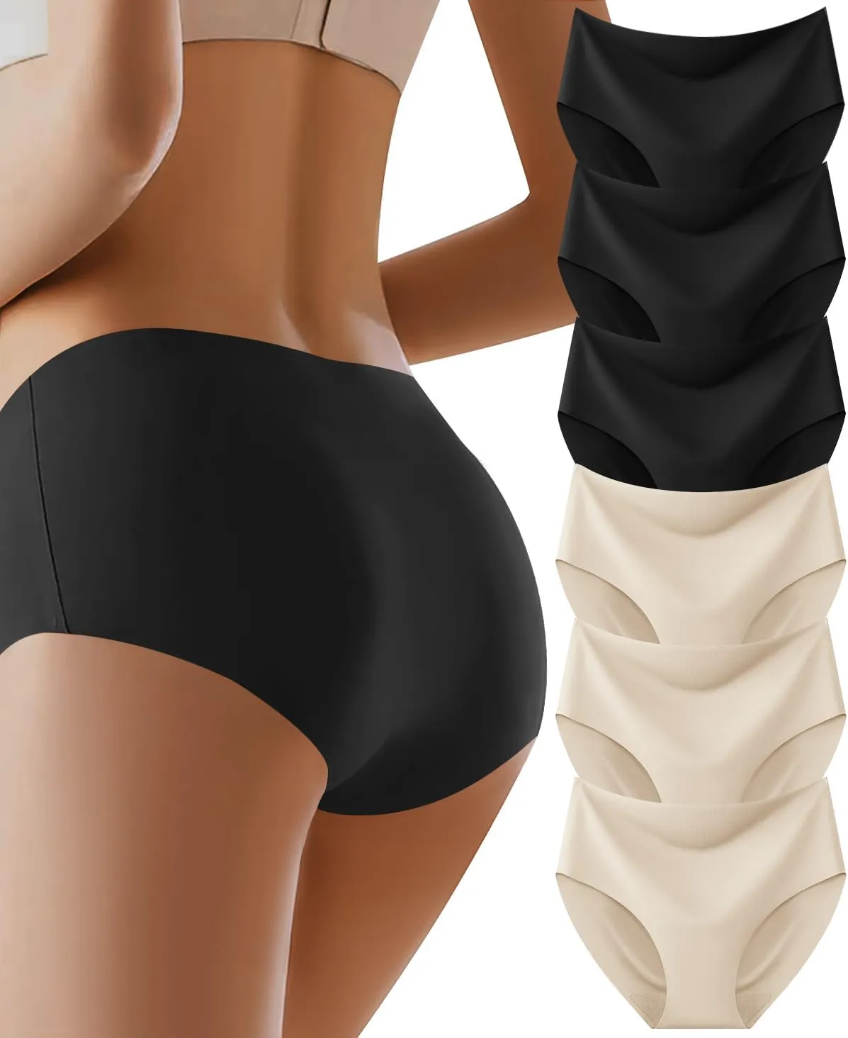 Womens Underwear Full Coverage No Show High Waisted Seamless Ladies Panties 6 Pack