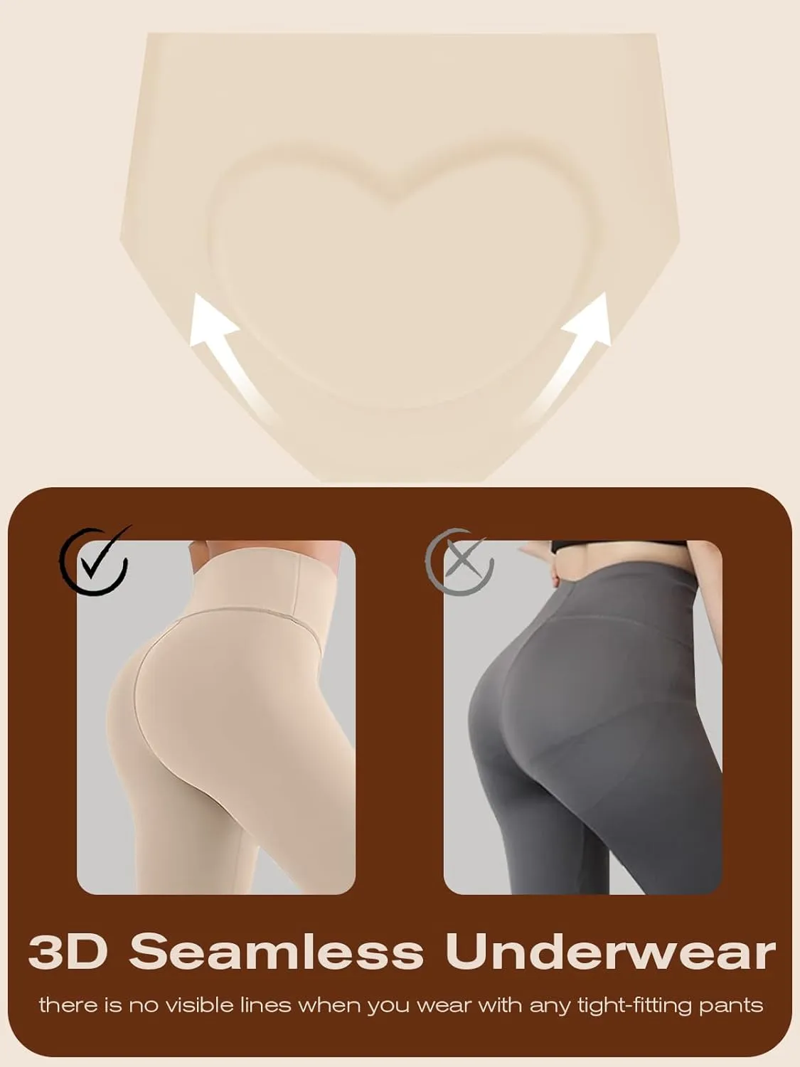 Womens Underwear Full Coverage No Show High Waisted Seamless Ladies Panties 6 Pack