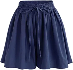 Women's Wide Leg Shorts Lightweight Comfy Chiffon High Waisted Drawstring Loose Solid Summer Beach Vacation Short Pant