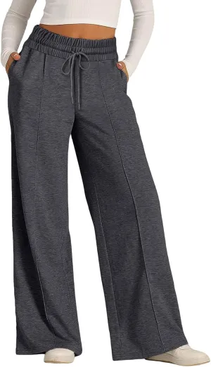 Womens Wide Leg Sweatpants Casual Elastic High Waisted Pants Baggy Lounge Pant Loose Fit Yoga Pants with Pockets