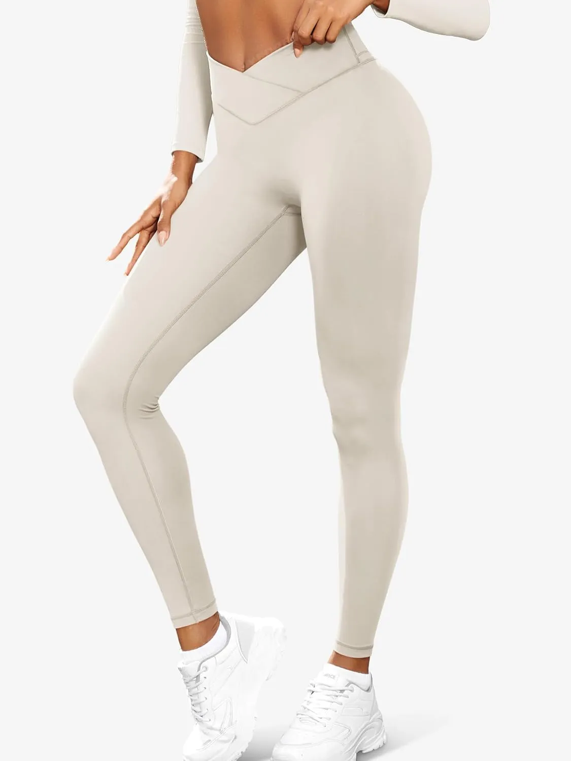 YEOREO Cross Waist Butt Lifting Workout Leggings for Women Hidden Scrunch Yoga Pants Crossover Tummy Control Leggings