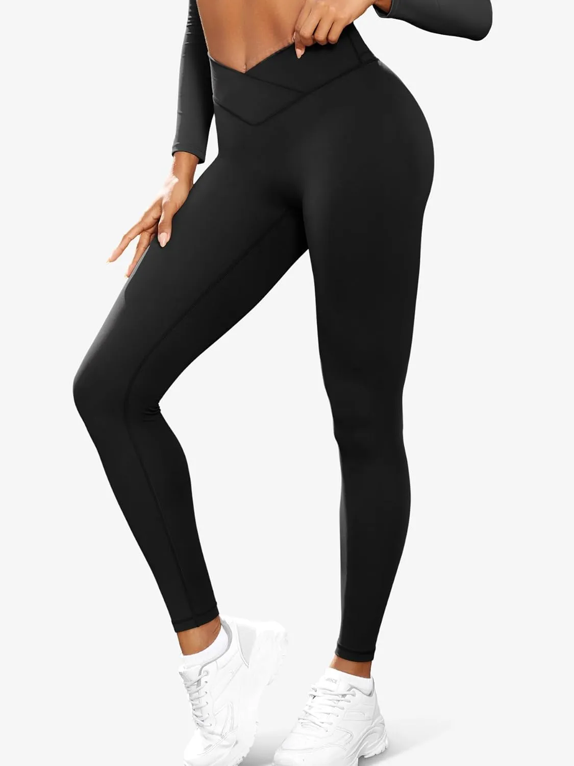 YEOREO Cross Waist Butt Lifting Workout Leggings for Women Hidden Scrunch Yoga Pants Crossover Tummy Control Leggings
