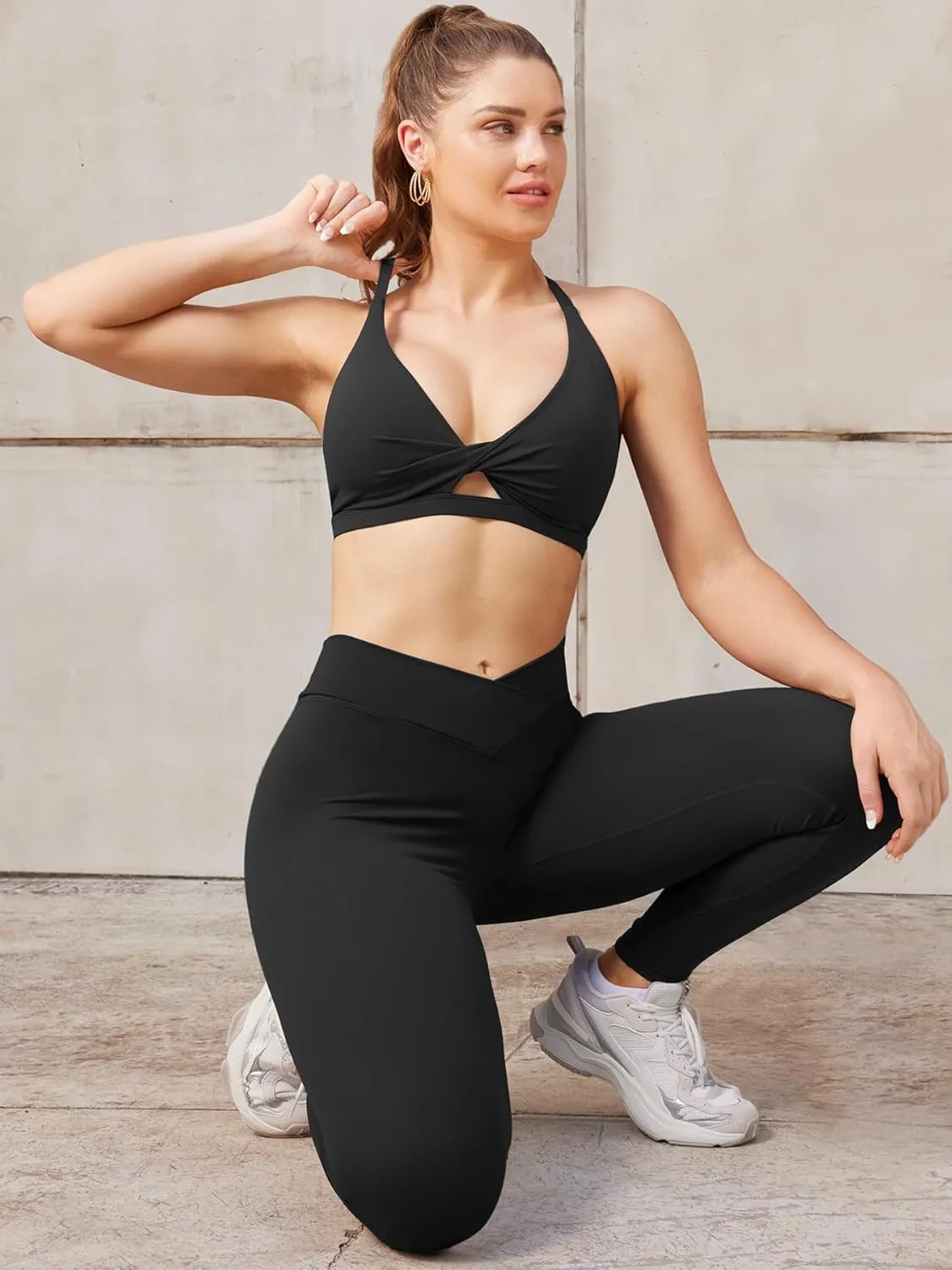 YEOREO Cross Waist Butt Lifting Workout Leggings for Women Hidden Scrunch Yoga Pants Crossover Tummy Control Leggings
