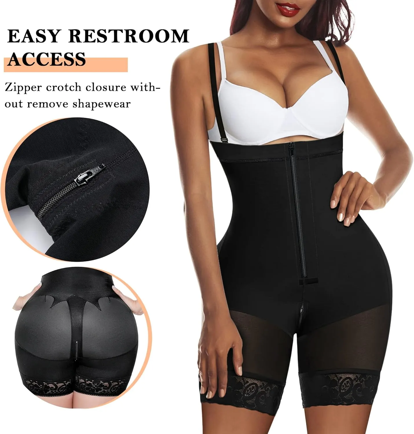 YIANNA Fajas Colombianas Shapewear for Women Tummy Control Body Shaper Butt Lifter Thigh Slimmer with Zipper Crotch