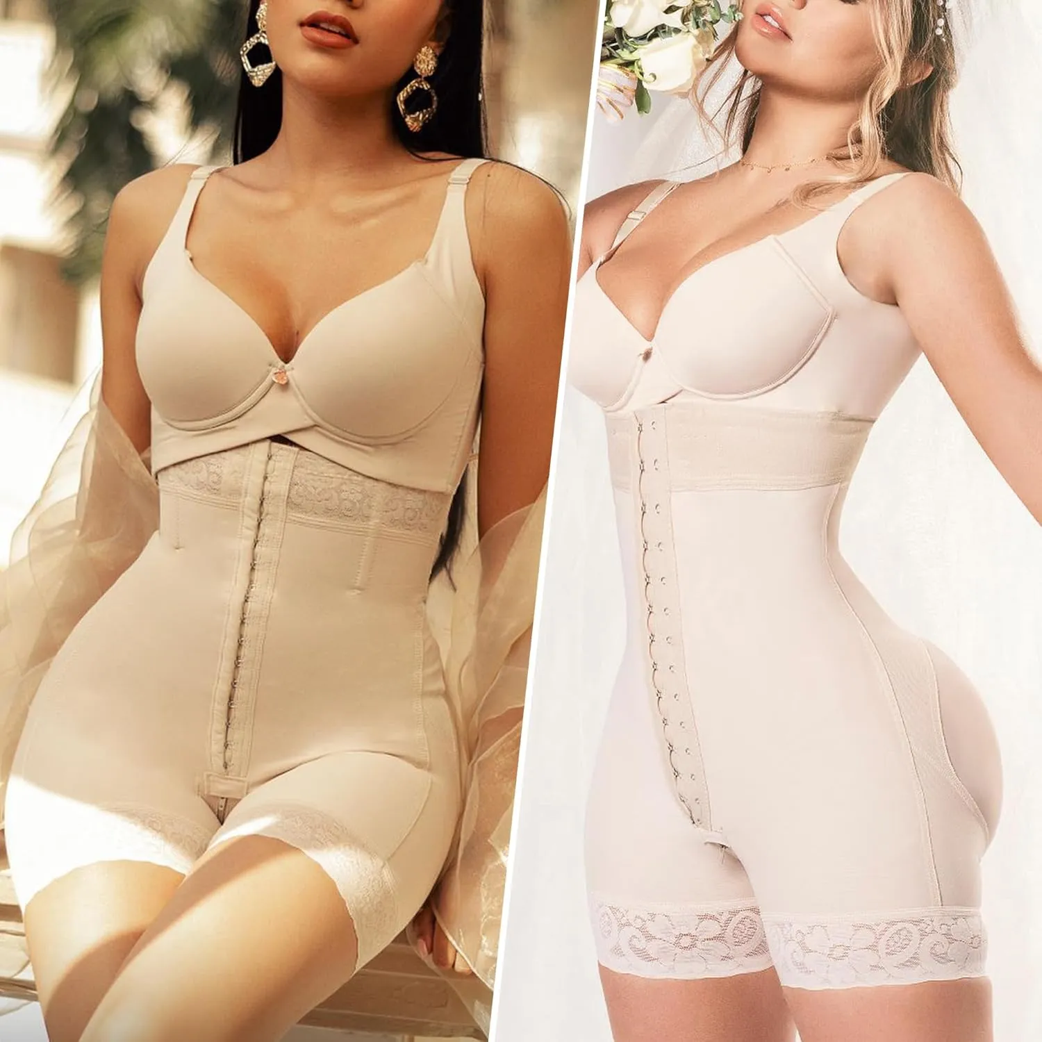 YIANNA Tummy Control Shapewear for Women Strapless Fajas Colombianas Body Shaper Shorts Butt Lifter with Zipper Crotch