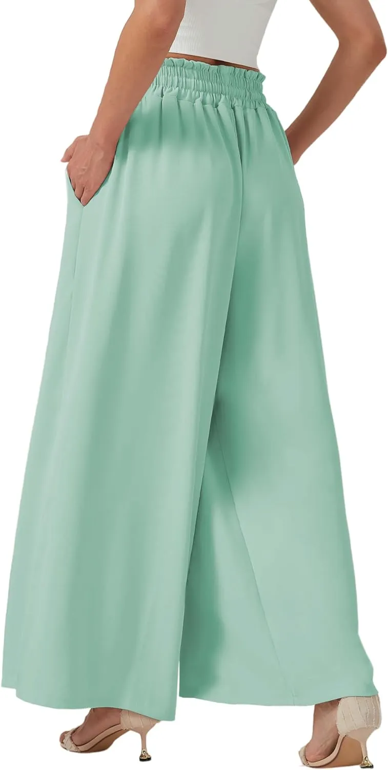 YLDUJ AMUM Womens Wide Leg Pants Summer Beach Breathable Pants Loose Flowy Palazzo Lounge Trousers with Pockets