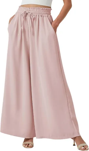 YLDUJ AMUM Womens Wide Leg Pants Summer Beach Breathable Pants Loose Flowy Palazzo Lounge Trousers with Pockets