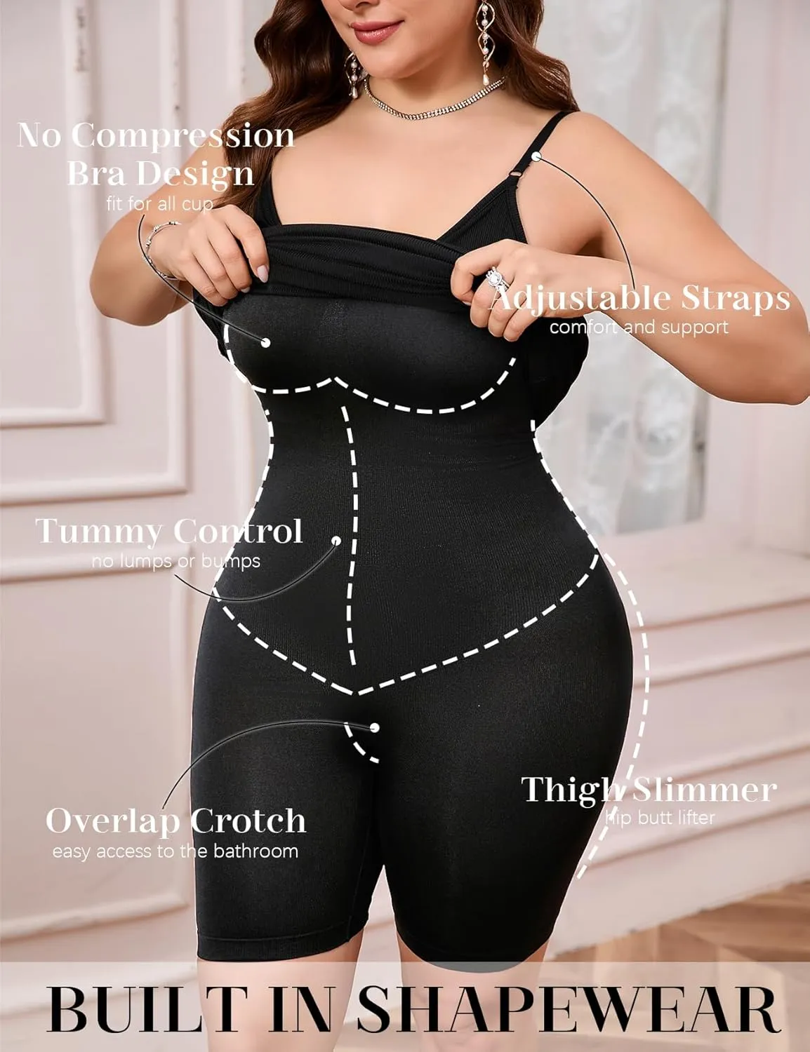 ZOMVA Plus Size 1X-4X Women's Built-in Shapewear Slip Maxi Dress Adjustable Straps Bodycon Long Dress Cocktail Party