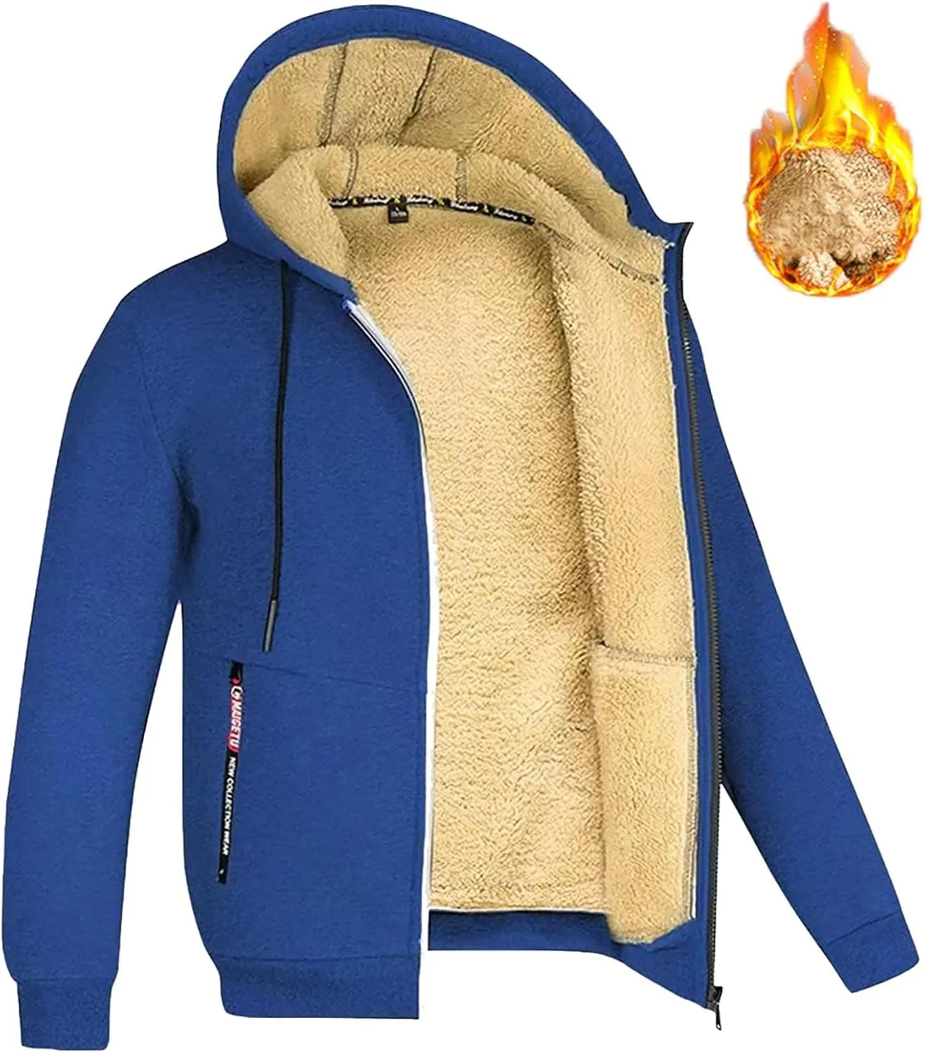 ZWRXW Hoodies for Men Full Zip Heavyweight Fleece Sherpa Lined Sweatshirt Winter Warm Jacket Casual Work Coat with Pocket