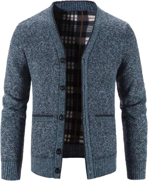 ZWRXW Men's Cardigan Sweater V Neck Casual Slim Fit Button Down Long Sleeve Cable Knitted Warm Winter Coat with Pockets