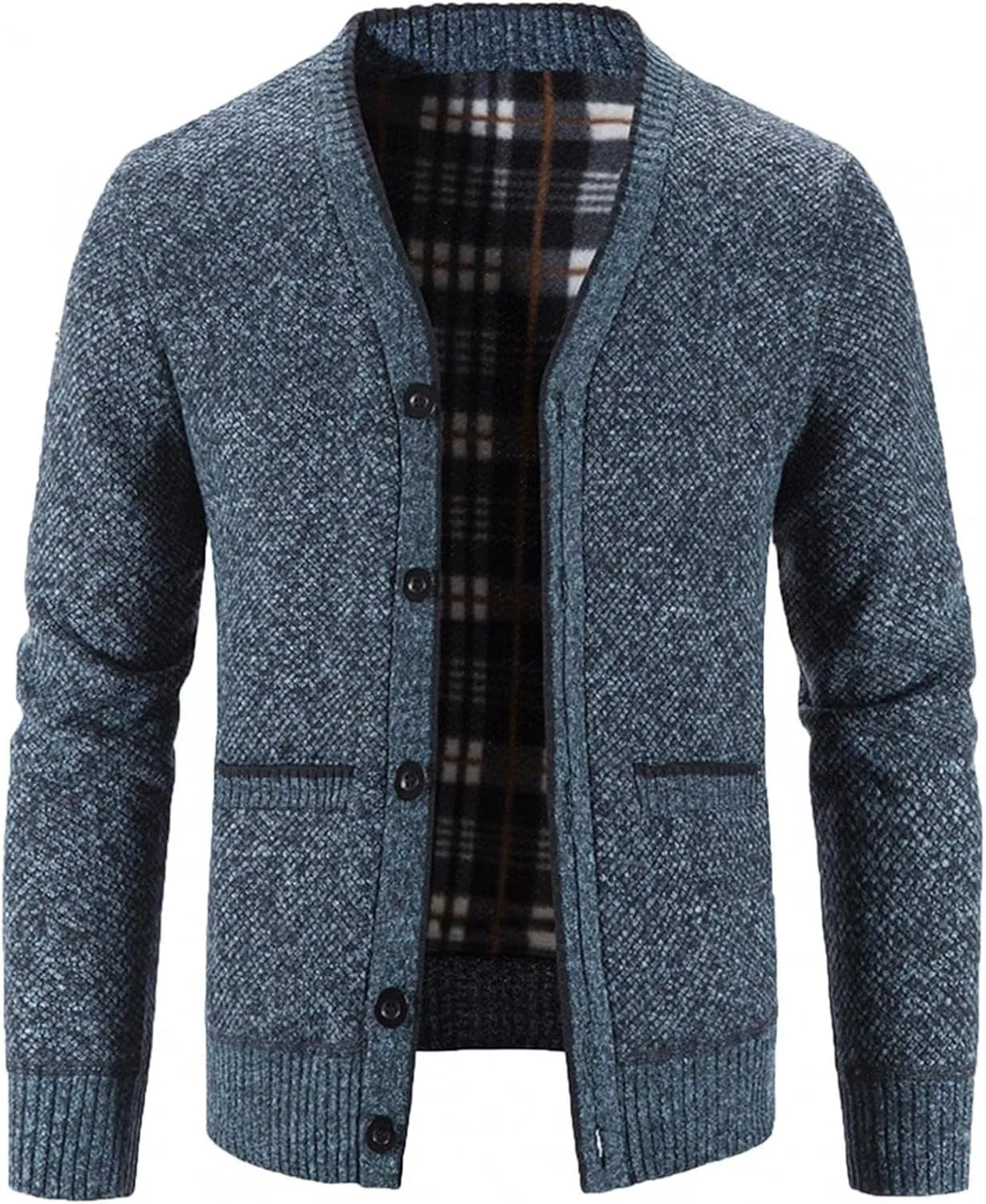 ZWRXW Men's Cardigan Sweater V Neck Casual Slim Fit Button Down Long Sleeve Cable Knitted Warm Winter Coat with Pockets