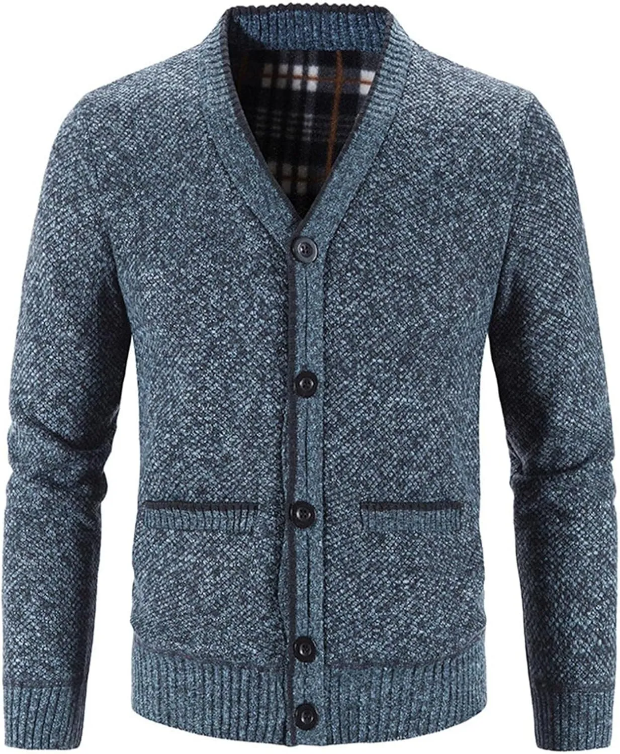 ZWRXW Men's Cardigan Sweater V Neck Casual Slim Fit Button Down Long Sleeve Cable Knitted Warm Winter Coat with Pockets