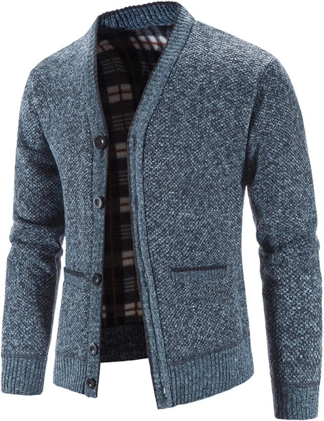 ZWRXW Men's Cardigan Sweater V Neck Casual Slim Fit Button Down Long Sleeve Cable Knitted Warm Winter Coat with Pockets